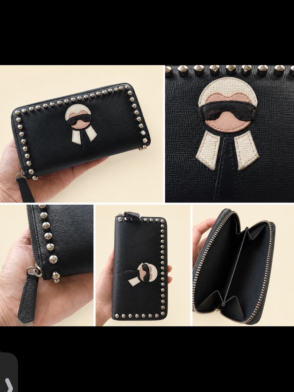 FENDI RARE KARLITO Studded Black Zip Wallet - Picture 2 of 10